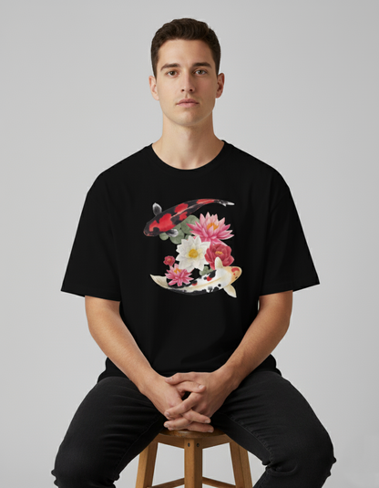 Unisex Oversized Koi Fish Graphic T-Shirt — 240 GSM Heavyweight Cotton Streetwear Tee