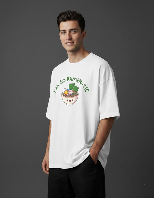 Unisex Oversized “I’m So Ramen-tic” T-Shirt | 240 GSM Heavyweight Cotton Cute Graphic Tee